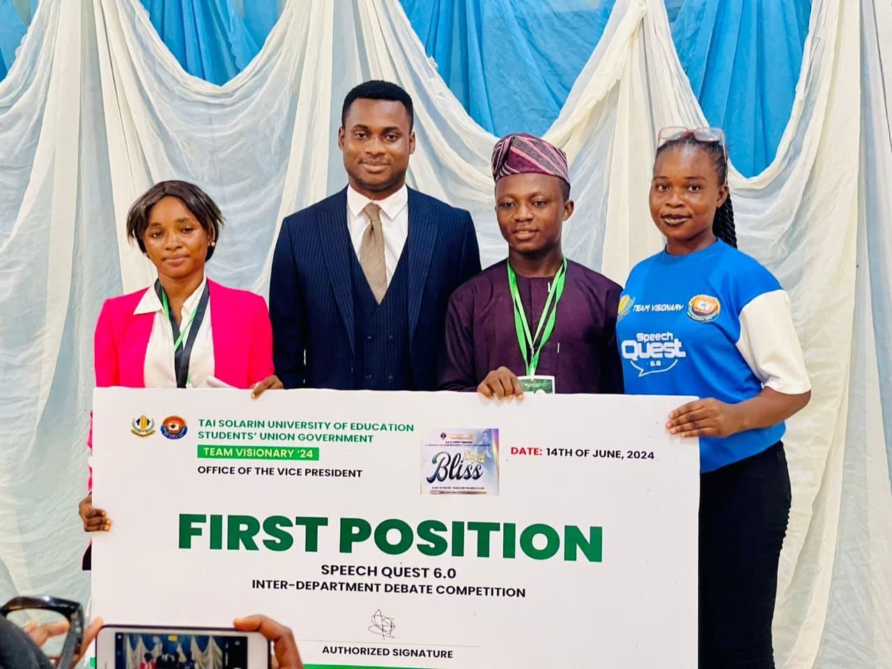 BLW Tasued Church Fulfills Sponsorship Agreement for Speech Quest 6.0 Winner